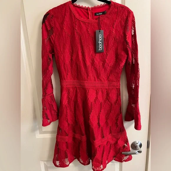 Boohoo | Dresses | Red Boohoo Lace Dress | Poshmark